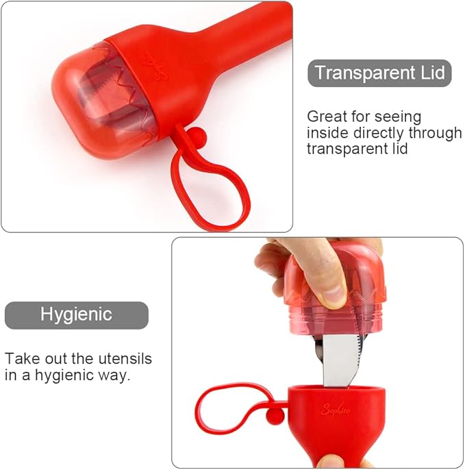 Sophico Travel Utensils Set for Camping and Kids Lunch Box, Stainless Steel Fork and Spoon, Knife Silverware Flatware Sets with Silicone Case - Portable & Leak-proof, Dishwasher Safe & BPA Free (Red)