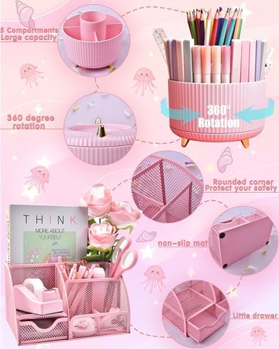 LXEVIHK Pink Desk Accessories 21-Piece Office Supplies Gift Set for Women