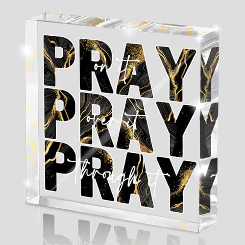 Black Gold Desk Decorations for Office, Ideal Christian Gifts for Women - Pray On It,Pray Over It - Bible Verse Desk Art, Inspirational Decor, Dorm Room Decor for Women, 4 x 4 inches(Black Gold)