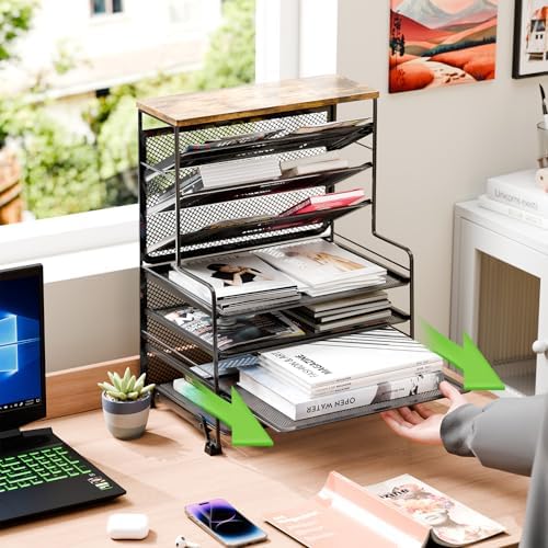 Simple Trending 7 Tier Desk File Organizer, 2 Pack Letter Tray Paper Organizer, Mesh Desk Accessories File Folder for Office, Home or School, Black