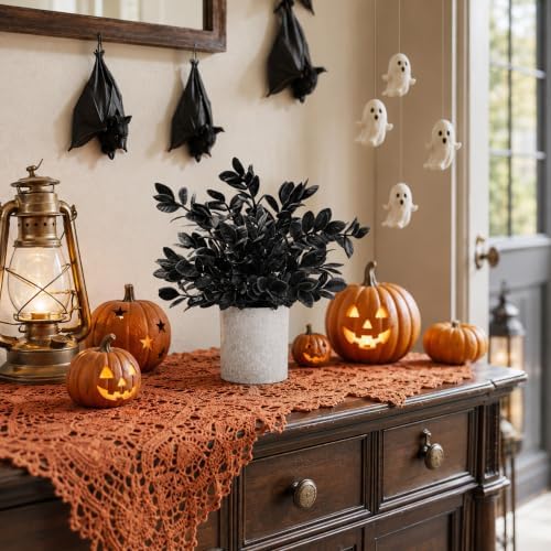 Der Rose 3 Pack Black Eucalyptus Fake Plantsfor Halloween Bathroom Decor