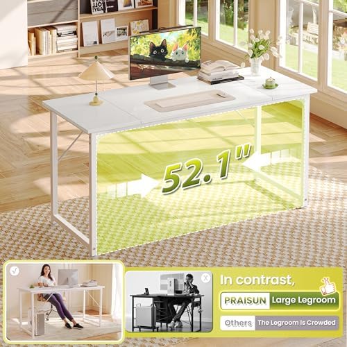 PRAISUN 55 Inch Computer Desk, Office Desk, Spacious Desktop, White