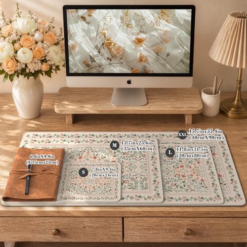 iCasso Aesthetic Desk Mat,31.5x11.8in Mouse Pads,Beige Floral