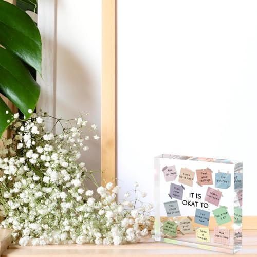 Note to Self Motivational Decor, "It's Okay..." Inspirational Desk Accessories, Mental Health Print Decorations for School Counseling Office Therapy Desktop Art Decoration School Counselor