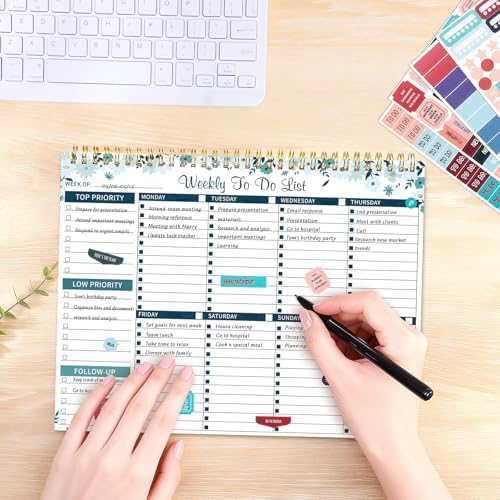 Thboxes Weekly To Do List Notepad, 8.5"x11" Desk Planner 52 Sheets, Blue