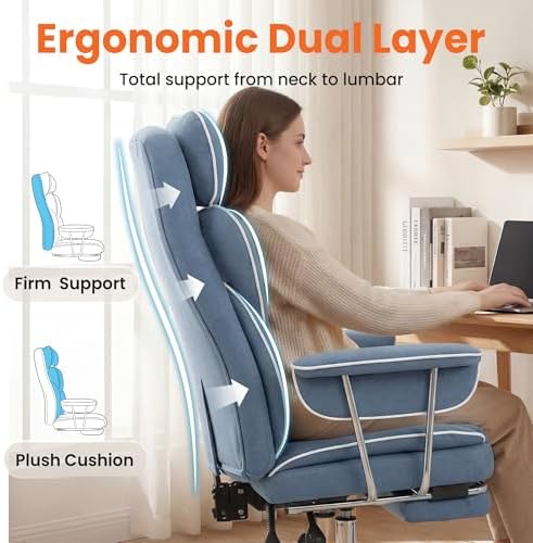 NEO CHAIR Big & Tall Leather Office Chair, High Back, Lumbar Support, Blue