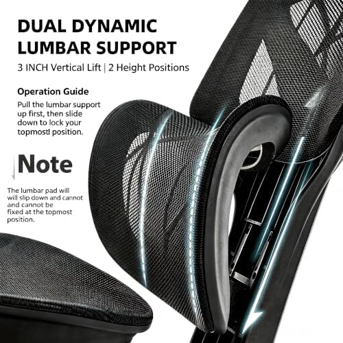 Mesh Office Chair,Ergonomic Computer Chair,Adjustable Lumbar High Back Desk Chair 400lbs,4D Adjustable Armrests & Removable Headrest,Breathable Mesh Chair for Adults,Home Gaming & Workplace(Black)