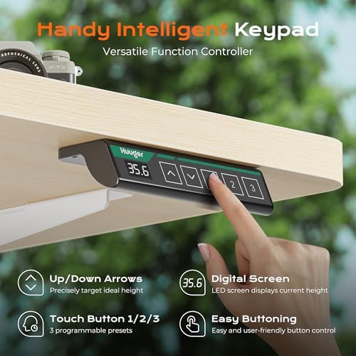 Huuger 63 x 28 Large Electric Standing Desk, Height Adjustable Computer Desk, 27.6" Deep Desktop, Stand up Gaming Office Table with 2 Hooks, 3 Preset Heights, for Home Office, Maple, 7021Q-1