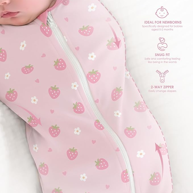 SANDJEST Baby Swaddle 0-2 Months, Cotton Arm-in Zipper Sleep Sack, Wearable Blankets Wrap for Newborn Infant Girls (Floral, Pack of 1)