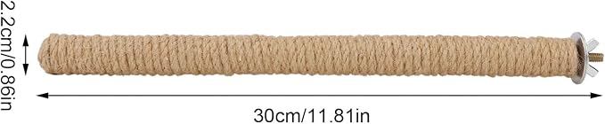 Hypeety Bird Perch Stand Natural Wood Parrot Hemp Rope Perch, 11.81''/30cm | Natural wood chewable stand, birdcage accessories toy, for macaws/cockatoos/african greys/budgies/parakeets/cockatiels, 2pcs