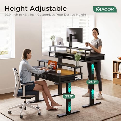 AODK 55 Inch Electric Standing Desk with Drawers & Keyboard Tray, Black