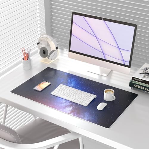 QiyI PU Leather Large Mouse Pad, Office Decor, 31.5" x 15.7", Blue Galaxy