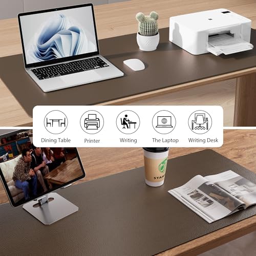 Aothia Faux Leather Desk Mat - Non-Slip PU Leather Desk Blotter, Waterproof Writing Surface, Large Desk Pad for Office & Home (Coffee, 55" x 17")