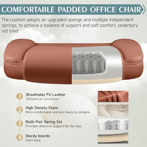 Leather Office Chair, PU Home Computer Desk Chairs with Ergonomic Back Support, 360°Swivel Free，Small Gaming Chair with Wheels and Adjustable Armrests, for Short People Use