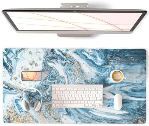 QiyI PU Leather Large Mouse Pad, Office Decor, 31.5" x 15.7", Blue Marble