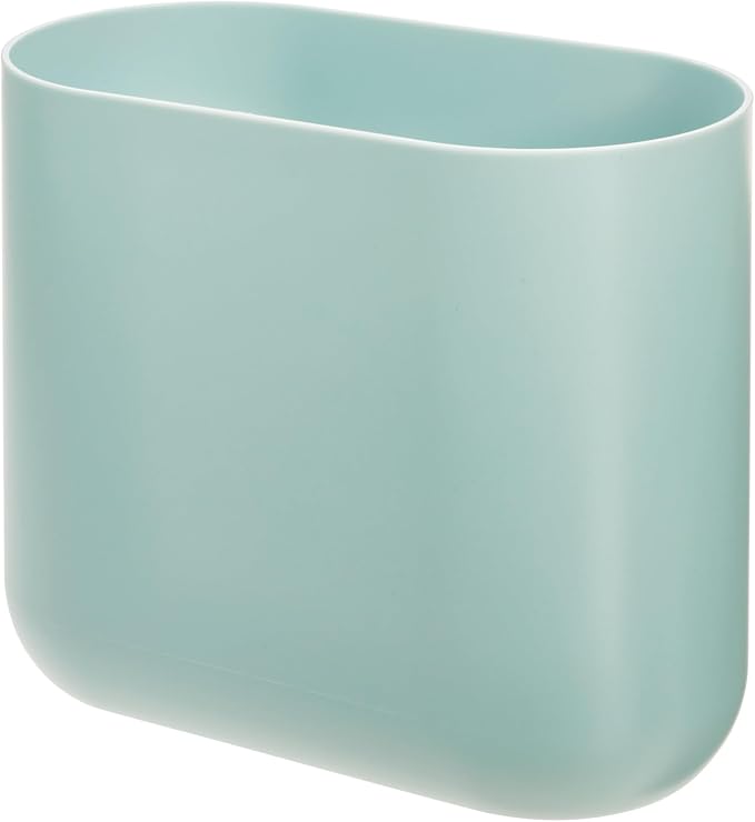 iDesign Cade Oval Slim Trash, Compact Basket Garbage Bathroom, Bedroom, Home Office, Dorm, College-Matte Soft Aqua, Waste Can