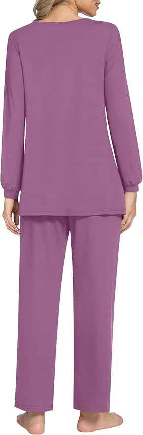 Anyally Women's Plus Size Pajama Sets Ladies Fall Pjs 2 Pieces Lounge Outfits V Neck Long Sleeves Sleepwear with Pockets