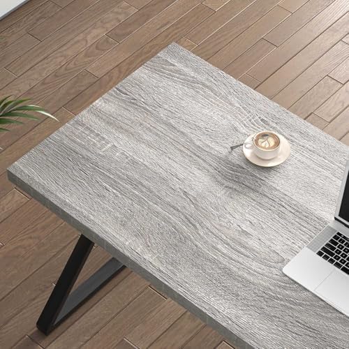 FOLUBAN Modern Desks, Rustic Wood and Metal Computer Desk for Home Office, Simple Study Writing Work PC Table for Bedroom Living Room, Light Grey, 47 Inch