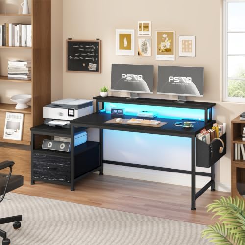EnHomee 56.5" Office Desk with Drawers & Printer Space for Home Work,Black
