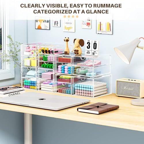 caktraie 4-Pack Acrylic 16-Drawer Storage & Makeup Organizer for Desk
