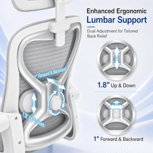 Ergonomic Office Chair for Long Hours – Back & Neck Pain Relief, Virgin Foam Seat, 3D Adjustable Headrest, 2D Lumbar, Flip-Up Arms, Gray/Sliver
