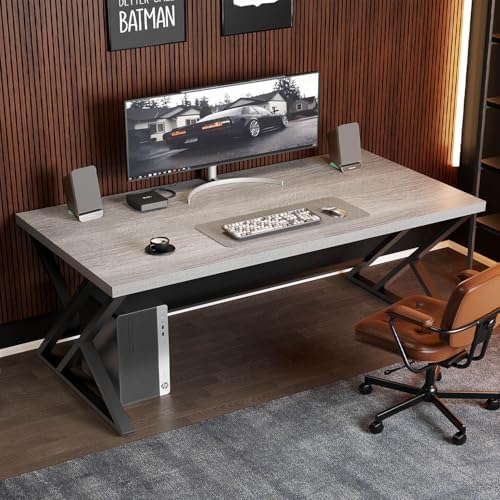 LVB 60 Inch Grey Modern Computer Office Desk Metal & Wood Writing Desks