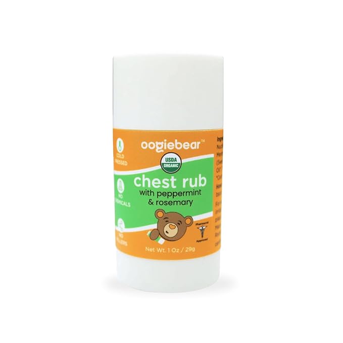 oogiebear Kids Chest Rub, USDA Organic Soothing Peppermint & Rosemary for Breathing Relief and Comfort, Petroleum Free, 30+ Months, 1.0 Oz Balm