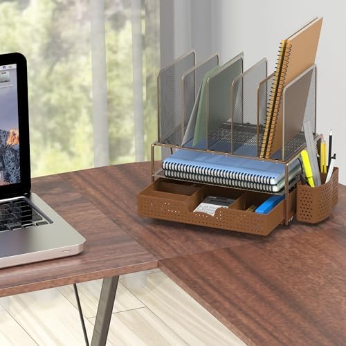 Simple Houseware Desk File Organizer for Office Supplies w/Drawer, Copper