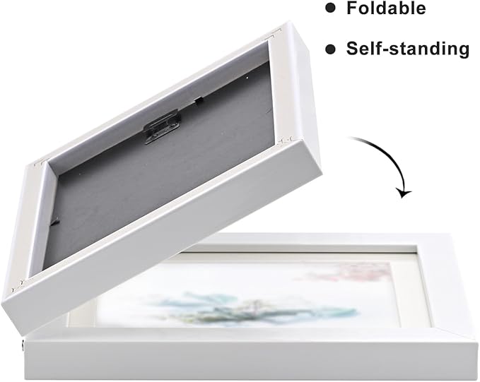 Double Hinged 4X6 Picture Frame with Real Glass-Tabletop or Wall Mounted, Display for 3X5 & 4X6 Photos (with/without Mat)-Matte White, For Family Photos & Wedding Memories-B64X2