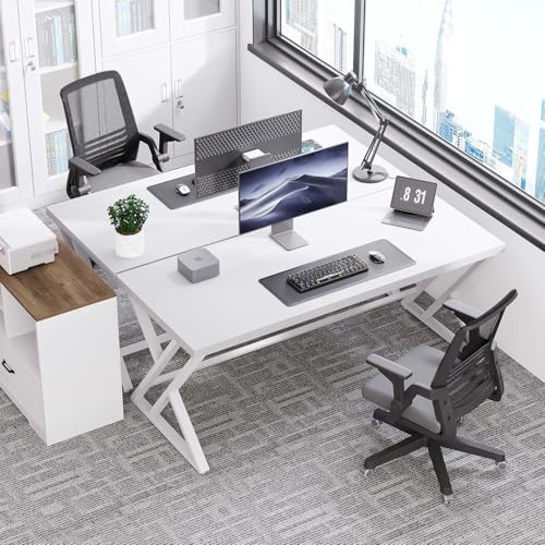 LVB 55 Inch White Modern Computer Office Desk Metal & Wood Writing Desks