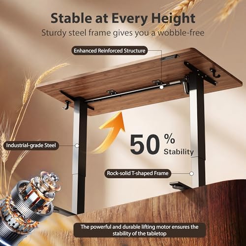 Cubiker Standing Desk, 48x24 Inches Sit Stand Home Office Desk, Electric Stand up Desk, Adjustable Desk with Splice Board, Black Frame/Black Walnut Top