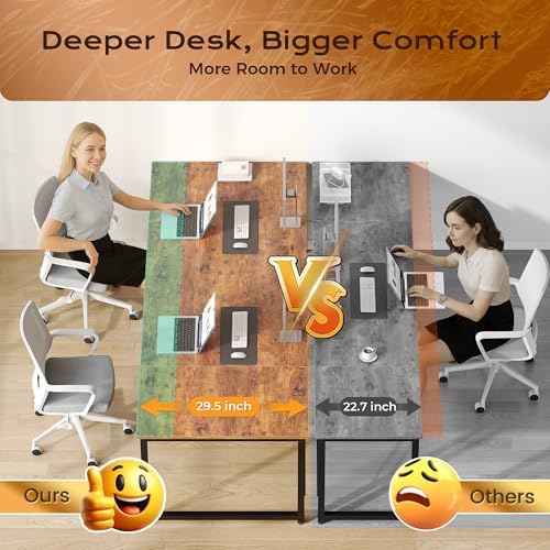 PRAISUN 63 X 29.5 Inch Computer Desk with Deeper Desktop, Gaming Office Writing Work Desk for Home Office, Study, Bedroom, Work from Home, Metal Frame, Rustic Brown