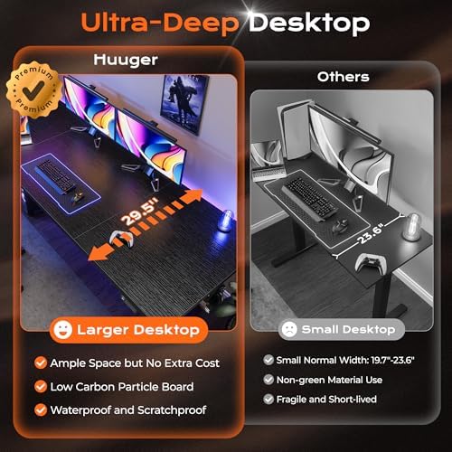 Huuger 78.7'' x 29.5'' Large Electric Standing Desk, Height Adjustable Computer Desk, 29.5" Deep Desktop, Stand up Gaming Office Desk with 2 Hooks, 3 Preset Heights, for Home Office, Black