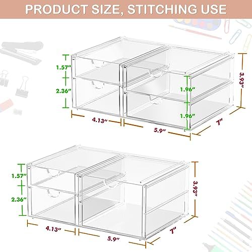 caktraie Acrylic 2-Pack 7-Drawer Makeup & Storage Organizer for Bath,Desk