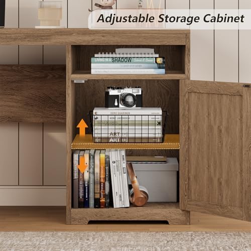 63" Rattan L Shaped Desk with Drawers & Printer Shelf for Home Office