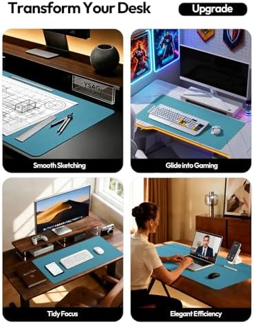 YSAGi Leather Desk Pad Protector, Office Desk Mat, Large Mouse Pad, Non-Slip PU Leather Desk Blotter, Laptop Desk Pad, Waterproof Desk Writing Pad for Office and Home (Turquoise, 35.4" x 17")