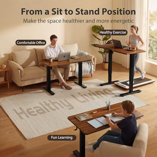Cubiker Standing Desk, 55x24 Inches Sit Stand Home Office Desk, Electric Stand up Desk, Adjustable Desk with Splice Board, Black Frame/Black Walnut Top