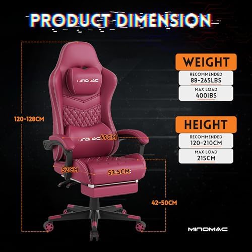 Gaming Chair,Big and Tall Gaming Chair 400lbs Office Chair with Footrest, 90-155° Recline & Removable Headrest Lumbar Support[Spring + 4D Sponge] (RED)