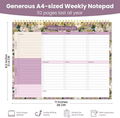Weekly To Do List Notepad with 52 Undated Sheets（8.5"×11"）- Undated Weekly Planner Notepad for Office Desk Accessories and Supplies - Twilight Garden