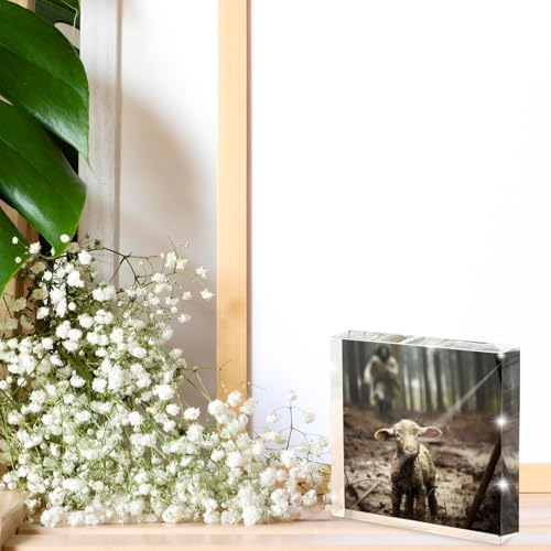 Christian Jesus And Lamb Religious Acrylic Desktop, Spiritual Gifts for Christian Women, Home Decor for Everyday Encouragement, Lost Lamb Themed Office And Faith-Based Home Decor 4x4 Inch