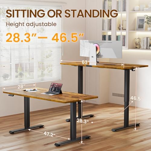 Veken 63"x28" Wider Large Standing Desk, Electric Height Adjustable, Brown