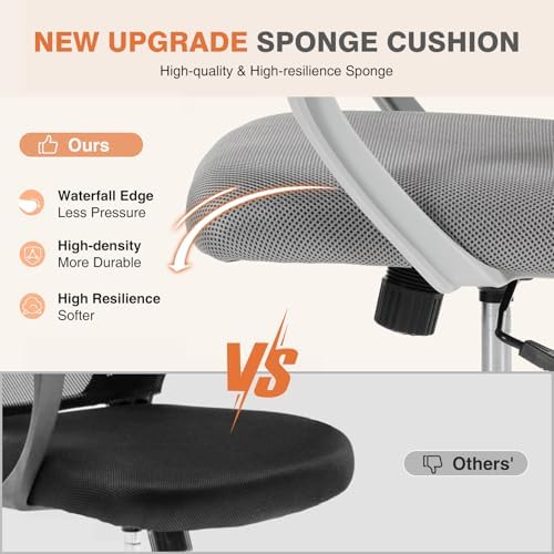 Sweetcrispy Computer Desk Chair, Mesh Office Chair, Lumbar Support, Grey