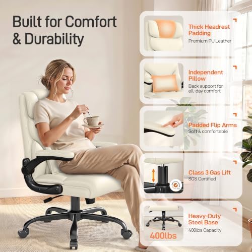 Office Chair, Executive Mid-Back Computer Desk Chair with Flip-up Armrests