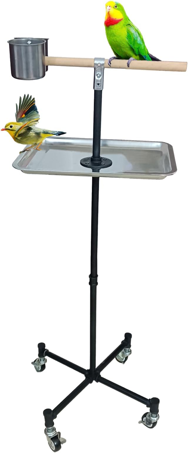 Bird Stand Parrot Stand 2 Stainless Steel Food Bowls | Stainless Steel Tray Including Macaws, Parakeets, Lovebirds, Cockatiels, For Indoor And Outdoor Use Black 42