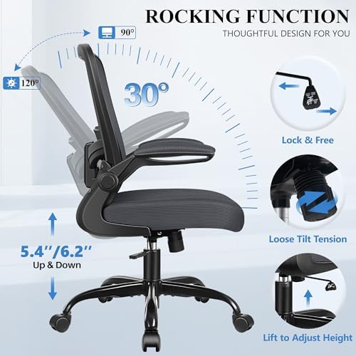 FelixKing Office Chair, Ergonomic Desk Chair Breathable Mesh Chairs Adjustable High Back Lumbar Support Flip-up Armrests, Executive Rolling Swivel Comfy Computer Chairs Home Office Dark Gray