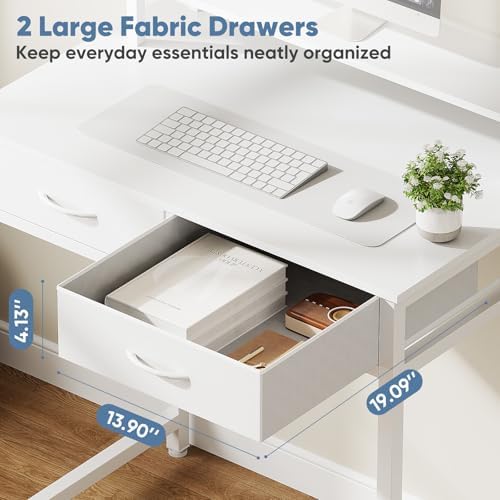 DUMOS 31-Inch Computer Desk with Drawers and Monitor Stand, White