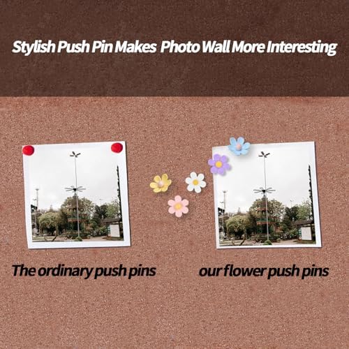 30 Pcs Flowers Push Pins Decorative Thumb Tacks in 5 Colors Cute Office Decor for Cork Board Bulletin Board, Photos Wall Maps and Other Offices Schools Supplies Christmas Decoration