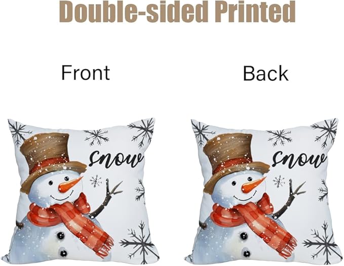 Fukeen 2 Pack Waterproof Outdoor Winter Pillow Covers 18x18 Inch White Snowman Snowflake Throw Pillow Cases Snow Christmas Farmhouse Decorations Cushion Cover Double Sided