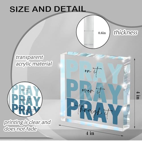Religious Gifts for Women - Pray on it Pray over it Pray through it Acrylic Sign Decorative for Home Office Pastor Farmhouse Living Room Church Table Desk Bookshelf Decoration (Blue)