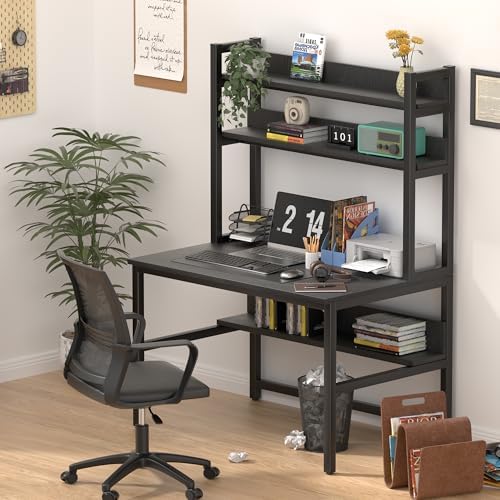 Aquzee Desk with Hutch, Computer Desk with Shelves, 55 Inch